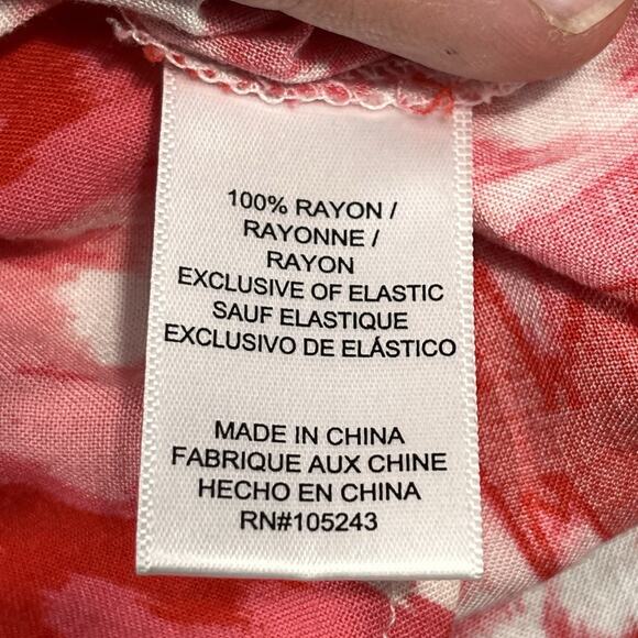 Bobeau Top Sheer Red Short Sleeve Flowy Blouse Floral Print V-Neck Large - Picture 5 of 9